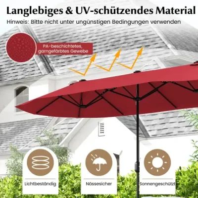 Dvojitý slnečník so stojanom 400 x 200 cm slnečník veľký XXL vínová červená