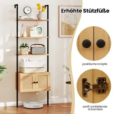 5-stupňový rebríkový regál nástenný regál so skrinkami proti nakloneniu a kovovým rámom 60 x 31 x 184 cm Prírodný