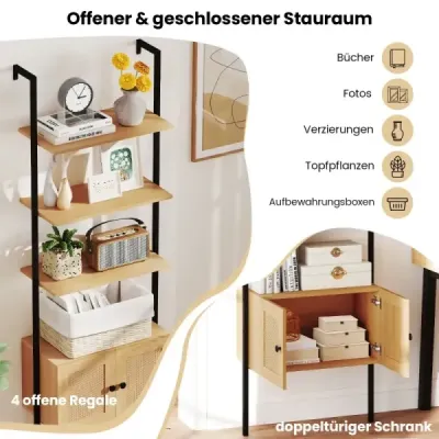 5-stupňový rebríkový regál nástenný regál so skrinkami proti nakloneniu a kovovým rámom 60 x 31 x 184 cm Prírodný
