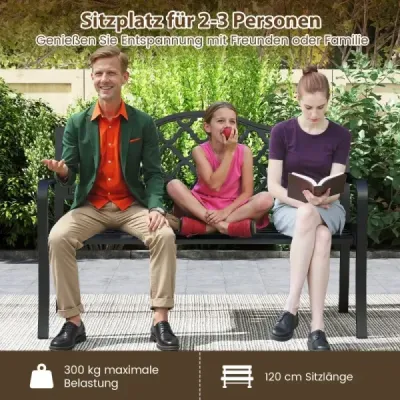 Záhradná lavička kovová lavička odolná voči poveternostným vplyvom pre 2 osoby parková lavička  128 x 54 x 89 cm čierna