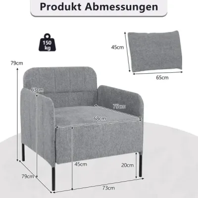Kreslo Obývacia izba jednolôžková pohovka s vankúšmi Kreslo s nastaviteľnými vankúšmi na nohy 73 x 79 x 79 cm Sivá