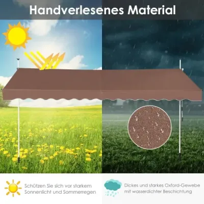 Svorka markízy 400 cm široká Balkónová markíza bez vŕtania Odolná voči UV žiareniu Výškovo nastaviteľná hnedá
