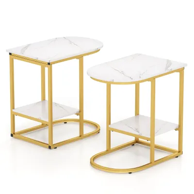 Príručný stolík s mramorovým vzhľadom Dvojposchodový rozkladací stolík s úložným priestorom Konferenčný stolík v tvare C