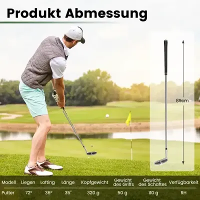 Golfová palica Chipper 89 cm s hlavou z nehrdzavejúcej ocele a protišmykovou rukoväťou pre pravákov Strieborná