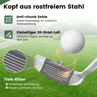 Golfová palica Chipper 89 cm s hlavou z nehrdzavejúcej ocele a protišmykovou rukoväťou pre pravákov Strieborná
