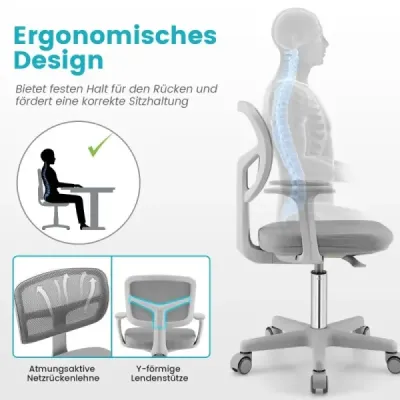 360° otočná detská stolička k písaciemu stolu 80-91,5 cm výškovo nastaviteľná mladá stolička sivá
