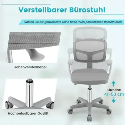 360° otočná detská stolička k písaciemu stolu 80-91,5 cm výškovo nastaviteľná mladá stolička sivá