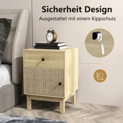 Ratanový nočný stolík so zásuvkou a skrinkou Nočný stolík v boho štýle Príroda