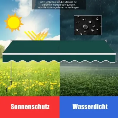 Markíza so sklopným ramenom 3 x 2,5 m Slnečná markíza Balkónová markíza Terasová markíza Svorková markíza s UV a vode odolným materiálom Zelená
