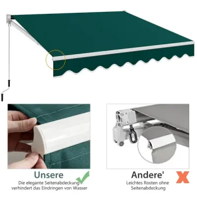 Markíza so sklopným ramenom 3 x 2,5 m Slnečná markíza Balkónová markíza Terasová markíza Svorková markíza s UV a vode odolným materiálom Zelená