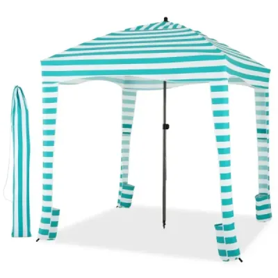 Slnečník s odnímateľnou bočnou stenou a 8 vrecami s pieskom prenosný plážový stan s taškou na prenášanie 183 x 183 cm zelený