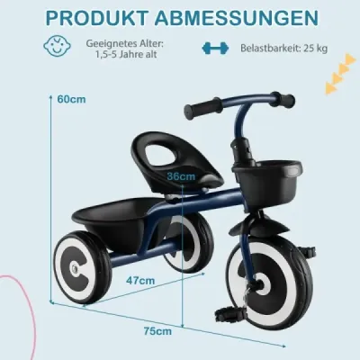 Balančný bicykel pre deti Balančné bicykle s nastaviteľným sedadlom a 2 košíkmi vpredu a vzadu Blue