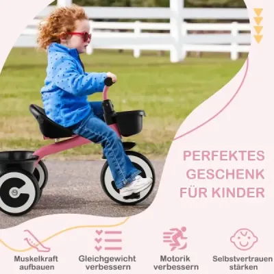 Balančný bicykel pre deti Balančné bicykle s nastaviteľným sedadlom a 2 košíkmi vpredu a vzadu Ružový