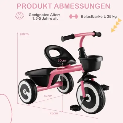 Balančný bicykel pre deti Balančné bicykle s nastaviteľným sedadlom a 2 košíkmi vpredu a vzadu Ružový