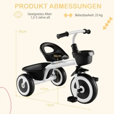 Balančný bicykel pre deti Balančné bicykle s nastaviteľným sedadlom a 2 košíkmi vpredu a vzadu Biela