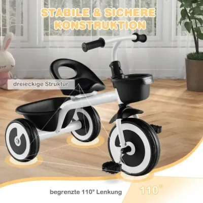 Balančný bicykel pre deti Balančné bicykle s nastaviteľným sedadlom a 2 košíkmi vpredu a vzadu Biela