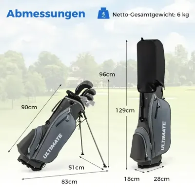Kompletná sada golfových palíc pre mužov 9-dielna sada golfových palíc pre pravákov s dažďovým krytom Grey