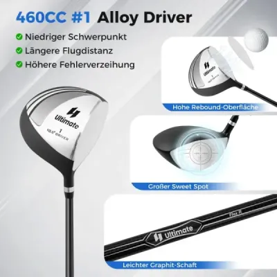 Kompletná sada golfových palíc pre mužov 9-dielna sada golfových palíc pre pravákov s dažďovým krytom Grey