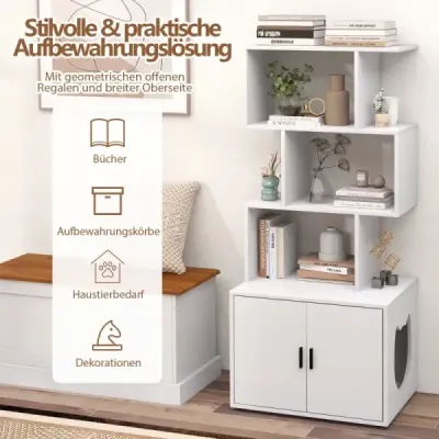 Skriňa pre mačky s policou Skriňa na podstielku pre podstielku 60 x 45,5 x 142 cm Biela