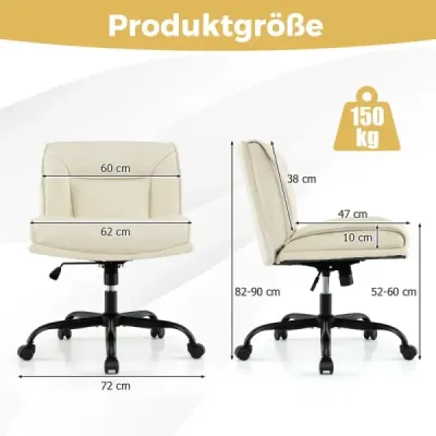 Stolička s krížovými nohami, kolieskami a širokým sedadlom Kancelárska stolička Kancelárska stolička Make-up stolička Béžová