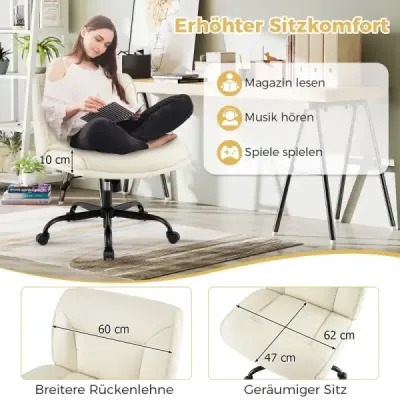 Stolička s krížovými nohami, kolieskami a širokým sedadlom Kancelárska stolička Kancelárska stolička Make-up stolička Béžová